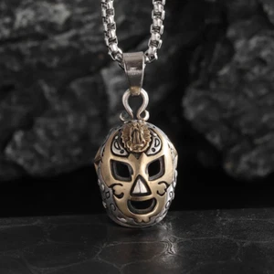 Lucha Libre Wrestler Luchadores Mask Necklace Jewelry 2-Tone Sports Pendant - Picture 1 of 9