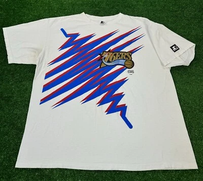 Vintage 90s Philadelphia 76ers Sixers Starter Shockwave T Shirt Men’s Size XL - Image 1 of 4