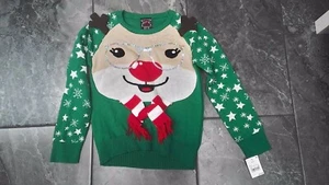 NUEVOS CON ETIQUETAS SUÉTERES NAVIDEÑOS BIEN USADOS NIÑAS NAVIDAD SEÑOR RAINDEER VERDE 7/8 14-16 - Imagen 1 de 1