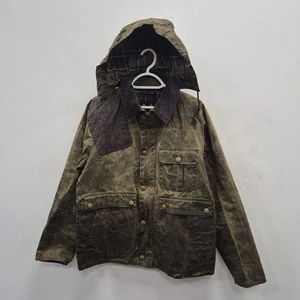 Barbour Ware Leather Elbow Wax Waterproof Green Country Hood Jacket Coat Medium - Picture 1 of 14