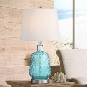 Ronald Modern Coastal Accent Table Lamp 22" High Blue Glass Bedroom Living Room - Picture 1 of 7