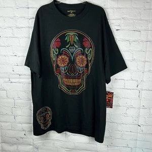 Neu mit Etikett Bulltees Boutique Marke Dia de los Muertos Totenkopf Strass T-Shirt Größe XL - Bild 1 von 7