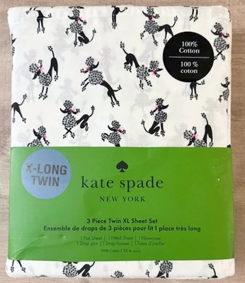 NEW Kate Spade Twin XL Cotton Sheet Set French Poodle Dog Print   ALL COTTON - Image 1 of 4