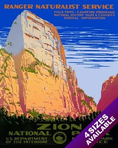 VINTAGE 1930S ZION NATIONAL PARK DIXIE UTAH TOURISM POSTER ART CANVAS PRINT - Picture 1 of 47