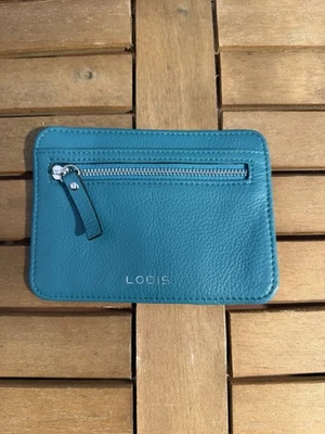 Lodis Women’s Teal Leather RFID Slim Wallet Card Holder With Zipper Pocket — 第 1/4 张图片