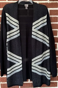 Cárdigan Easywear by Chico’s Negro y Dorado/Plateado Brillo Talla 2 (Grande) - Imagen 1 de 5