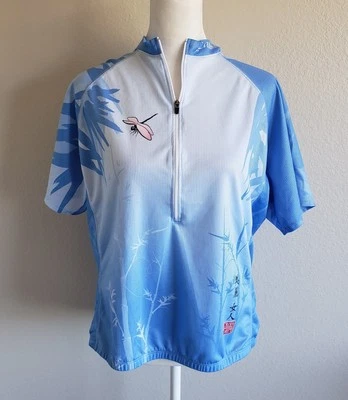 Camiseta de ciclismo Cannondale azul branca libélula asiática manga curta feminina tamanho X XL - Imagem 1 de 4