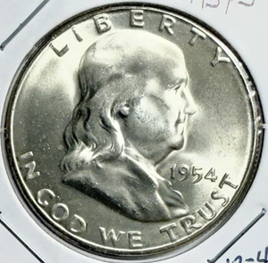 1954-S Franklin Silver Half Dollar - AU / BU - Free Shipping USA - (12-4) - Picture 1 of 3