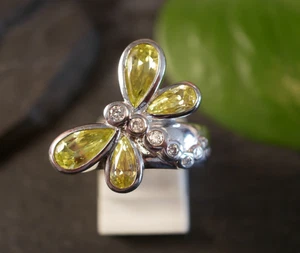 Zauberhafter 925 Sterling Silber Ring Schmetterling Libelle Insekt Gelber Besatz - Bild 1 von 12