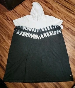 LIVI Lane Bryant 34/36 Tie Dye Short Sleeve Hooded Dress Black White Lounge New - Picture 1 of 6