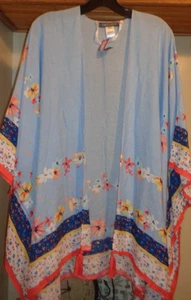 Vince Camuto KIMONO-OBERTEIL BLAU/MEHRFARBIG MIT BLUMENMUSTER NEU MIT ETIKETT GRÖSSE OS - Bild 1 von 8
