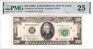 1950-D $20 FRN St Louis *STAR* PMG VF25 Very Fine 25 Rare Pop 1/2 #H03224717* - Picture 1 of 2