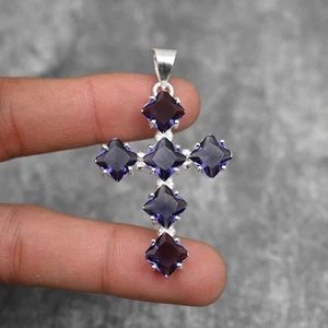 Amethyst Gemstone Pendant 925 Sterling Silver Cross Jewelry Christmas Day Gift - Picture 1 of 5