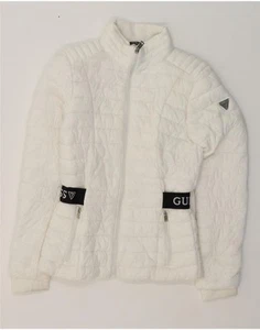 GUESS Womens Graphic Padded Jacket UK 6 XS White Polyester DF17 - Picture 1 of 4