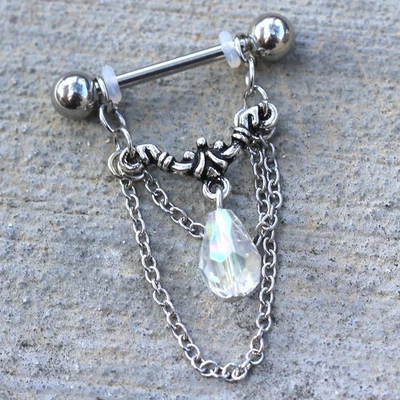 PAIR of 316L Stainless Steel Aurora Double Chain Nipple Ring - Image 1 of 3