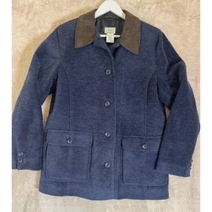 VTG LL BEAN Women's Wool Fleece Barn Chore Jacket Suede Collar Size L - Picture 1 of 7