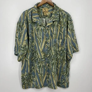 Jamaica Jaxx Hawaiian Shirt Men's 2XL Yellow Bamboo Leaves Floral Silk Button - Picture 1 of 9