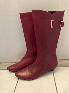 Vtg 1980s RUDSAK burgundy red wine leather womens boots sz 37 - Picture 1 of 10