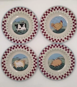 Tienshan Volkskunst Dessert Salat Teller - Tiere Karierter Rand 8" 5er Set - Bild 1 von 4