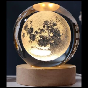 3D Moon Crystal Ball Night Lamp Warm Light - Compact USB Wall Charger 5V1A Outpu - Picture 1 of 12
