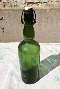Alte Flasche antik Glas Porzellan Bier Wein Shabby Deko Grün Vintage Verschluss - Bild 1 von 4