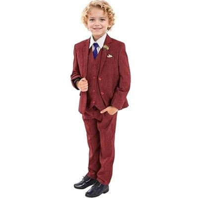 Retro Niños Trajes Ajustados Tweed Espiga Traje Invierno Formal Niños Boda 3 Piezas Foto 1 de 4