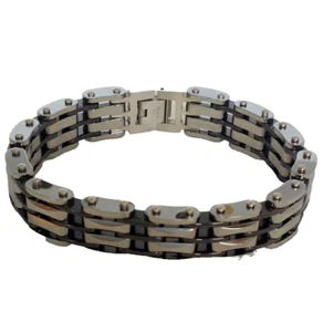 Herren Armband glänzend Edelstahl und schwarz plattiert Edelstahl 8,25" - Bild 1 von 5