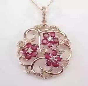 0.50Ct Round Cut Lab-Created Ruby Cluster Flower Pendant 14K Yellow Gold Plated - Picture 1 of 13