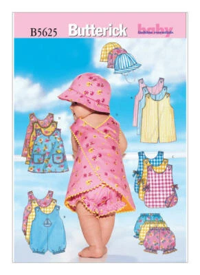 BUTTERICK SEWING PATTERN 5625 BABY NB-M EASY JUMPSUIT PINAFORE DRESS PANTIES HAT - image 1 of 4