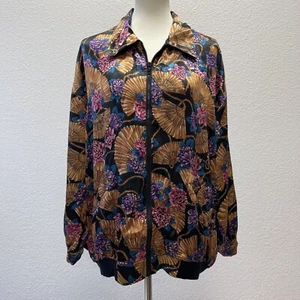 Jordan II Womens Vintage Silky Jacket Asian Inspired Fans Gold Purple Blue - Picture 1 of 8