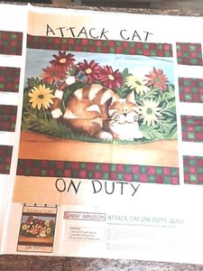 Attack Cat on Duty Tabby Fabric Panel Quick Quilt Wall Craft Daisy Kingdom 35x44 - Picture 1 of 8