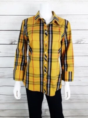 Camisa para mujer 7th Avenue New York & Co talla M amarilla a cuadros manga 3/4 con botones  Foto 1 de 4