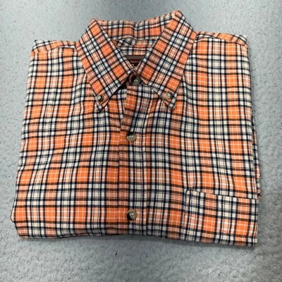 Marlboro Shirt Men Large Orange Plaid Western Cowboy Short Sleeve Button Pockets - Image 1 of 4