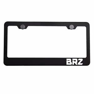 Matte Black License Plate Frame Chrome BRZ Laser Etched Metal Screw Cap - Picture 1 of 7