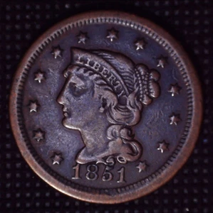 1851 geflochtenes Haar großer Cent 1 (C) schöne Details #F139 - Bild 1 von 2