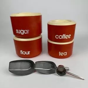 Vintage Retro Aerilite Kanister Set Mehl, Zucker, Kaffee & Tee rot und weiß - Bild 1 von 22