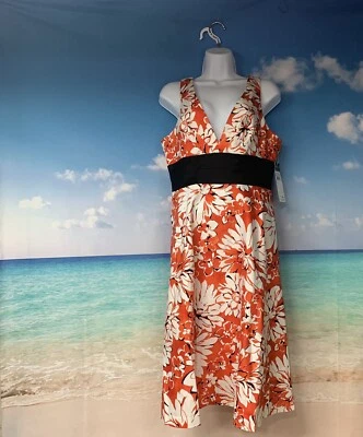 NWT DONNA RICCO Orange Black Floral Dress.   Sleeveless Size 14 - Image 1 of 4