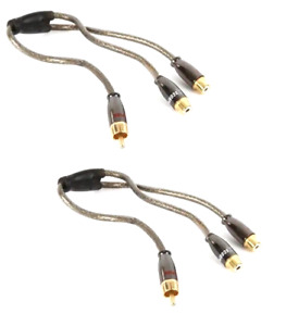 2PCS Y-ADAPTER CAR AUDIO RCA INTERCONNECT QUAD SHIELDED CABLE 2 FEMALE TO 1 MALE