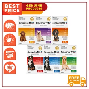 SIMPARICA TRIO 6 Chews Heartworm Flea Tick and Worm Control for All Sizes Dogs - Picture 1 of 8