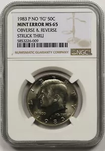 1983-P No FG 50C NGC Mint Error MS 65 Obv & Rev Struck Thru Kennedy Half Dollar - Picture 1 of 4