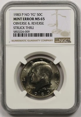 1983-P No FG 50C NGC Mint Error MS 65 Obv & Rev Struck Thru Kennedy Half Dollar - Image 1 of 4