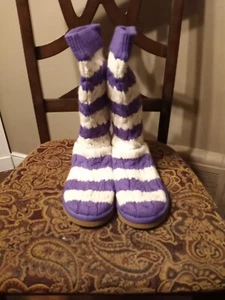 PURPLE AND WHITE STRIPED UGG BOOTS SIZE 4 FITS LIKE A 6 Womens - Picture 1 of 8