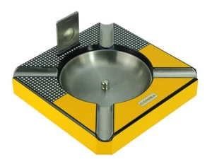 Heavy 4 Cigar Square Wooden Ashtray Yellow Carbon Fiber Matt Finish Cutter 45b - Picture 1 of 8