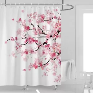Rosa Kirschblüten Duschvorhang 60" Breite x 72" Länge weiße Blumen - Bild 1 von 2