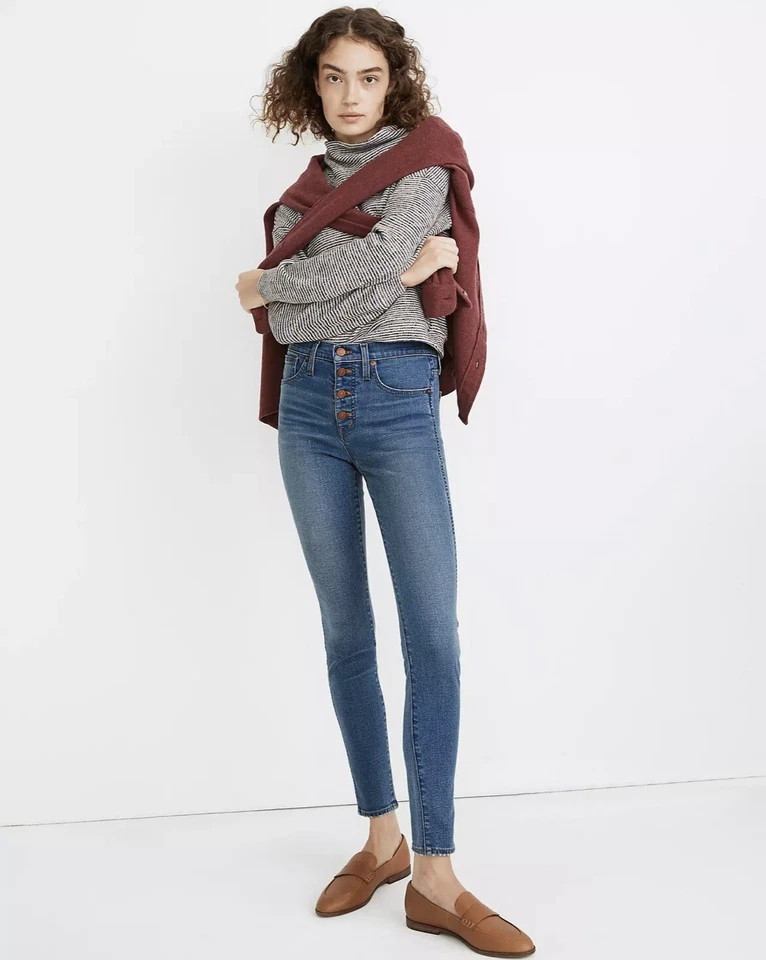 MADEWELL 10" High-Rise Skinny Jeans Button-Front TENCEL Denim Ed MA981 Size 31