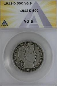 1912-D  .50  ANACS   VG 8   Barber Half Dollar, Liberty Head Half, 50 Cents - Picture 1 of 2