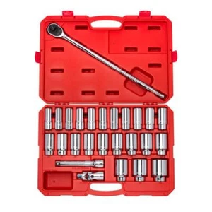 TEKTON Drive Deep 6-Point Socket 3/4" + Ratchet Set 19 mm to 50 mm (27-Piece) - Picture 1 of 8