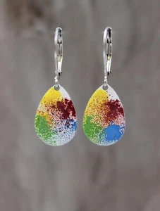 Orecchini Pendenti Freddo Smaltato Gocce Arcobaleno Colorato Acciaio Donna #L071 - Foto 1 di 6