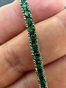 9Ct Round 4mm Lab Created Emerald Tennis 7 inch Bracelet 14k White Gold Finish - Picture 1 of 7