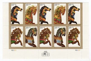 Scott #2979a (2976-79) Carousel Horses Plate Block of 10 Stamps - MNH Bottom - Picture 1 of 1